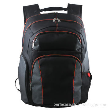 Polyester laptop backpack, 15.6", black with orange zip lining and stitching for decoration, casual